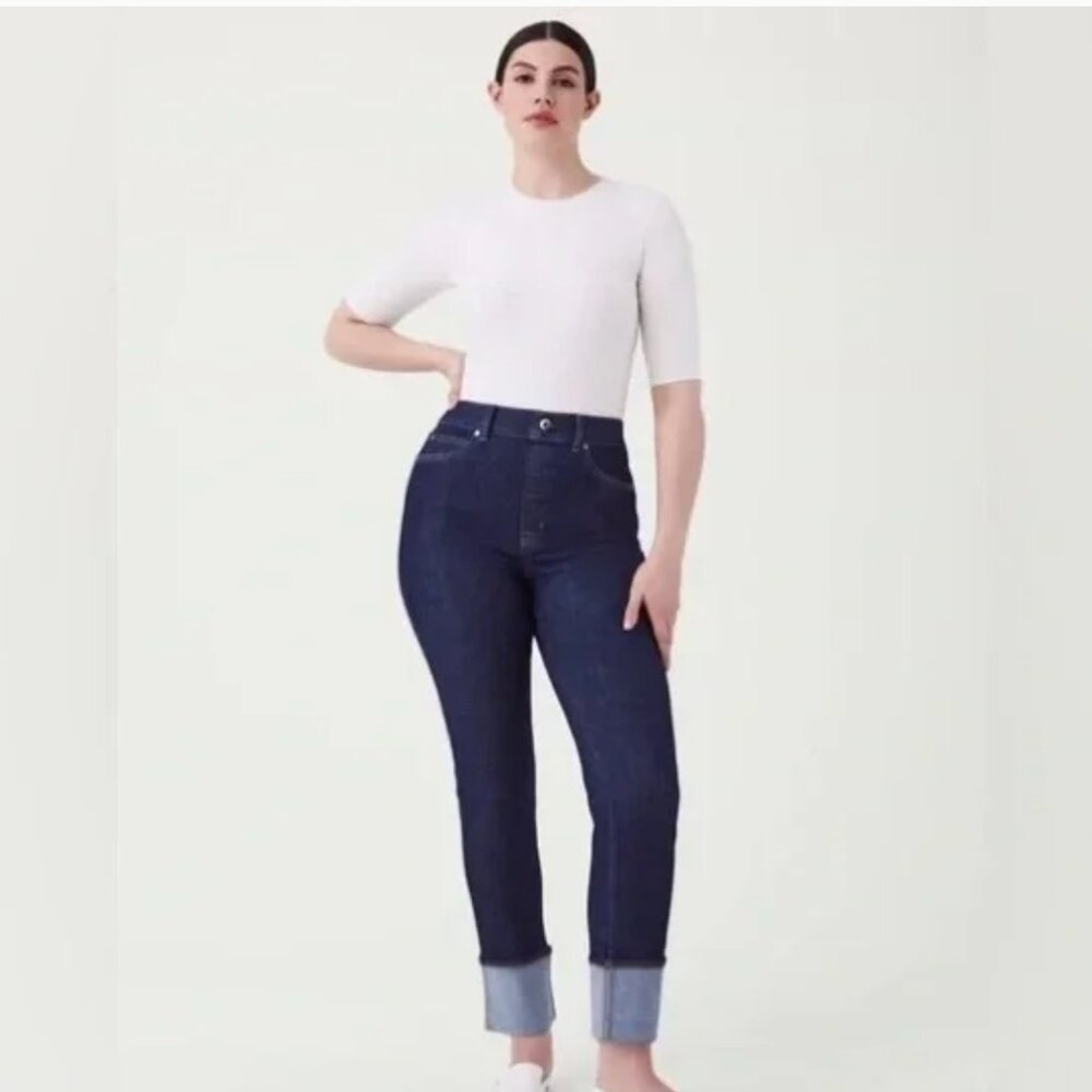NWT Spanx Cuffed Straight Leg Jeans in Raw Indigo Size 3X